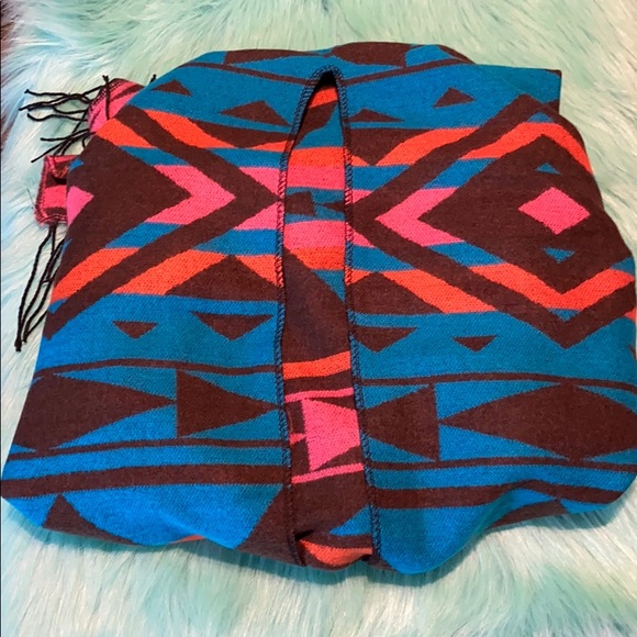 Teal Aztec Ruana Wrap Poncho - Picture 7 of 10